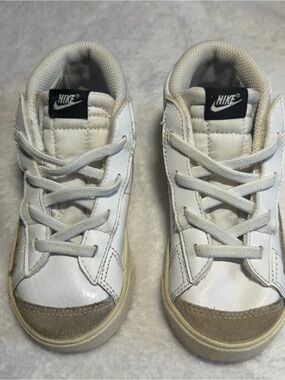 Nike Kids White Leather Sneakers with Tan Accents